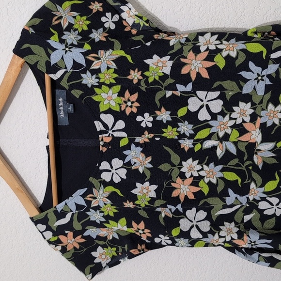 ModCloth Befits Your Brilliance Cap Sleeve Floral Dress Waist Tie Navy Blue - Picture 3 of 14